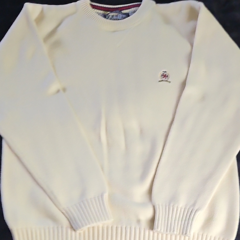 Tommy Hilfiger Cream Crewneck Sweater with Ribbed Detailing